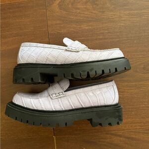 Lilac Croc-Embossed Loafers with Black Chunky Soles